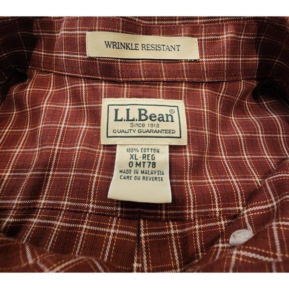VINTAGE 90's LL Bean Men's Sz XL Plaid 100% Cotton Button Down Wrinkle Resistant - Picture 7 of 11